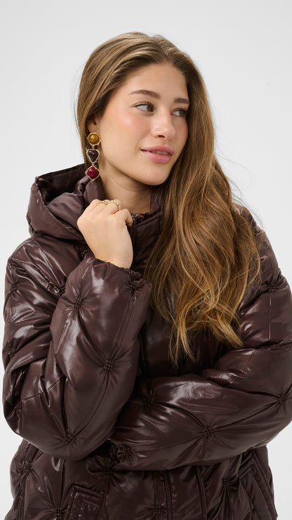 Glossy quilted puffer coat with hood | Coffee Bean | by Cream