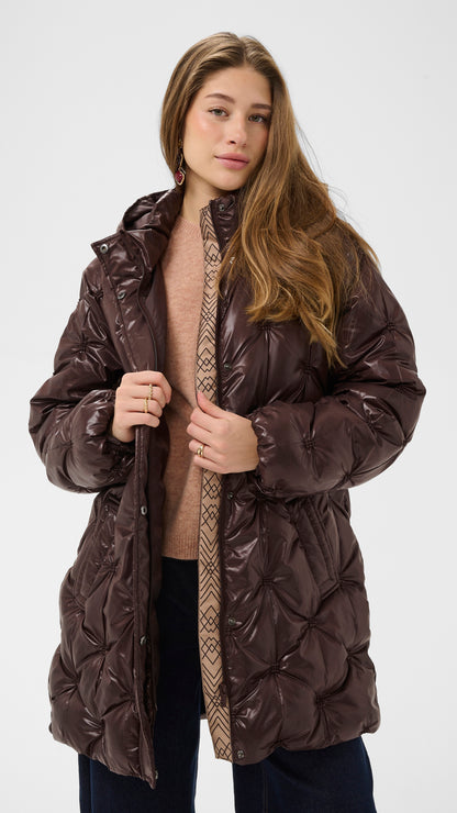 Glossy quilted puffer coat with hood | Coffee Bean | by Cream