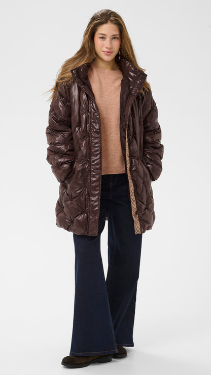 Glossy quilted puffer coat with hood | Coffee Bean | by Cream