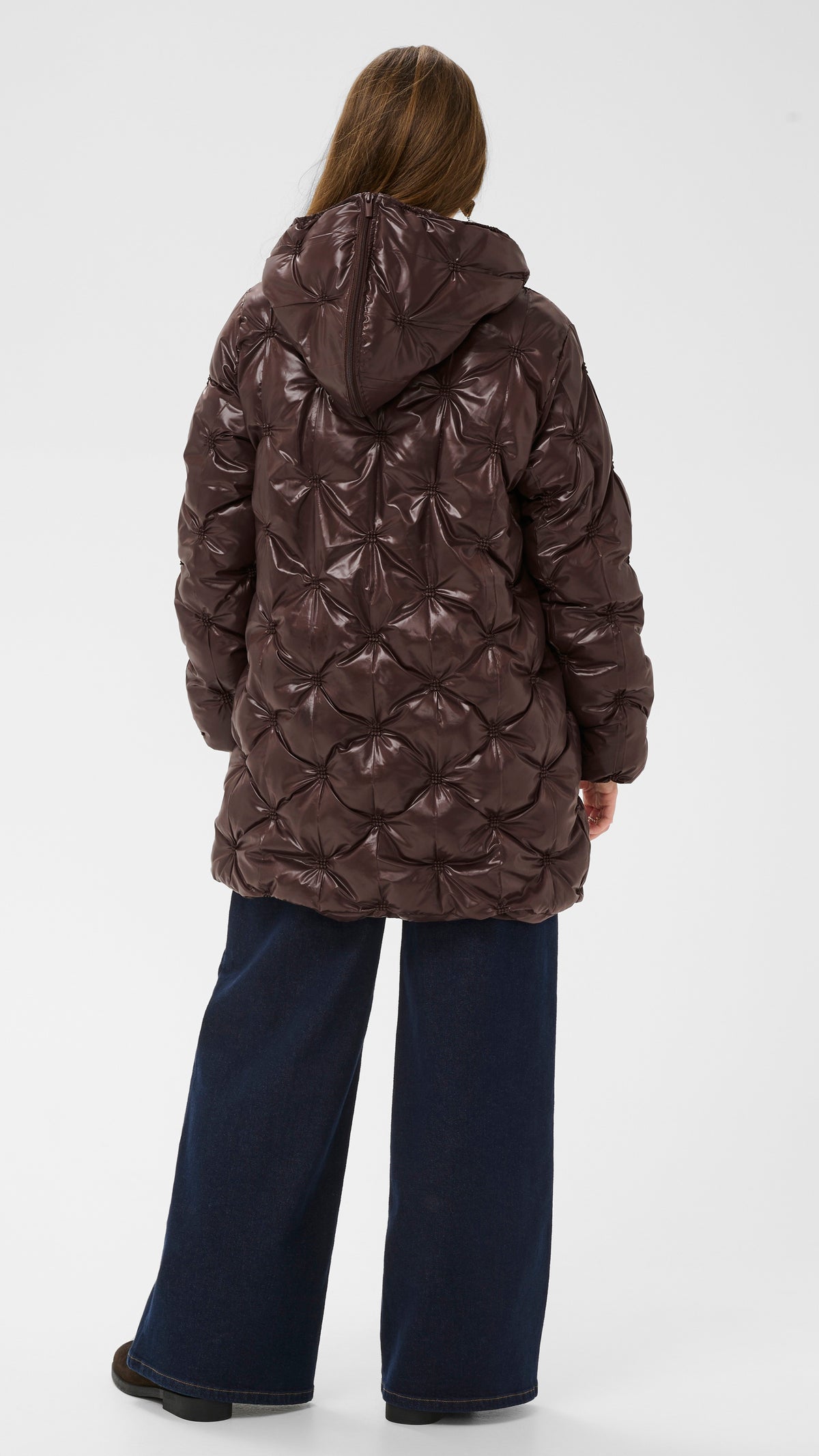 Glossy quilted puffer coat with hood | Coffee Bean | by Cream