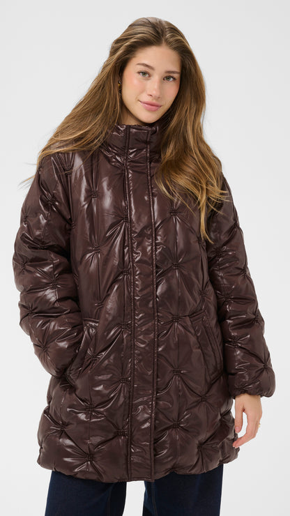 Glossy quilted puffer coat with hood | Coffee Bean | by Cream