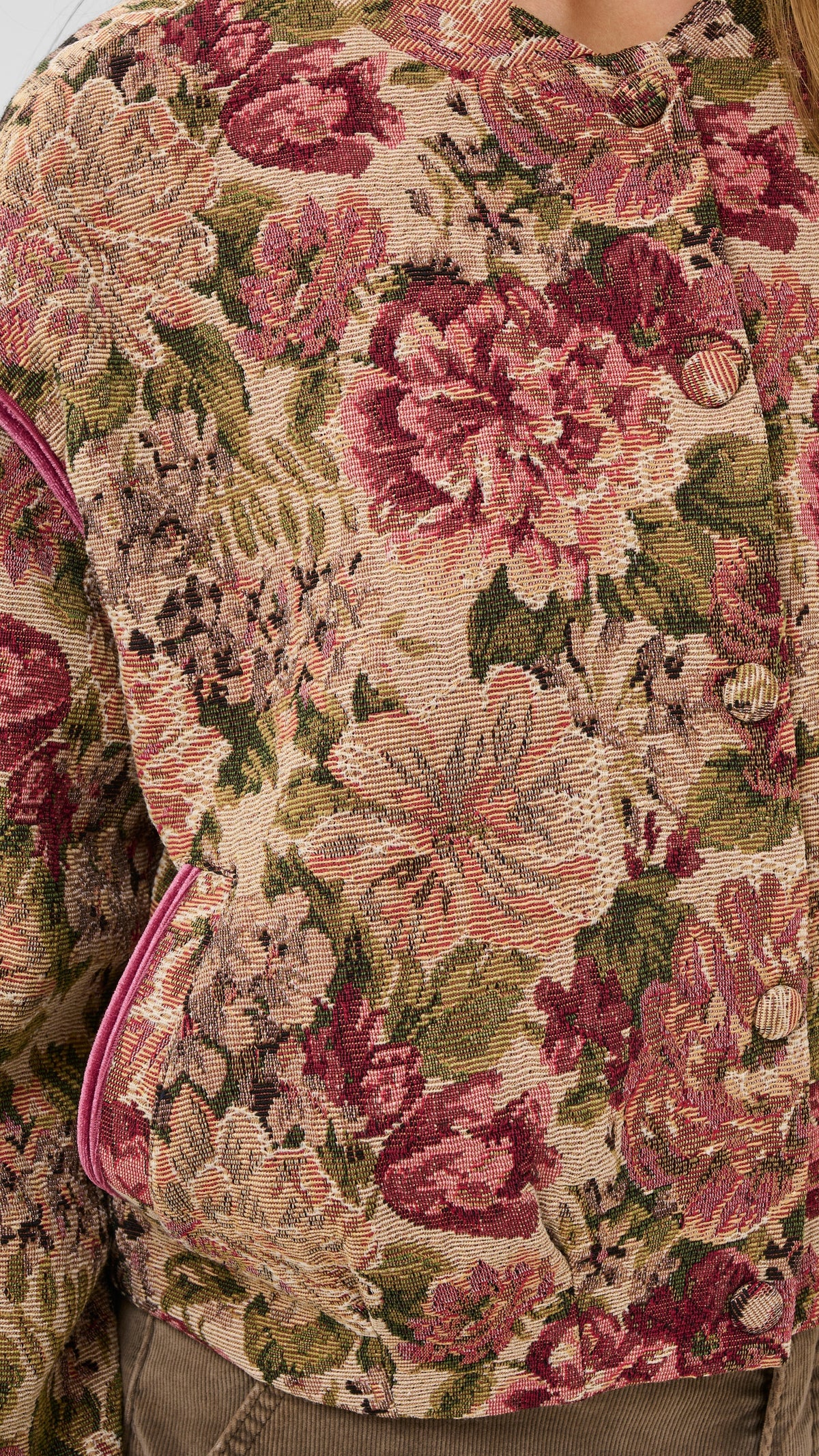 Vintage rose tapestry bomber jacket | by Cream