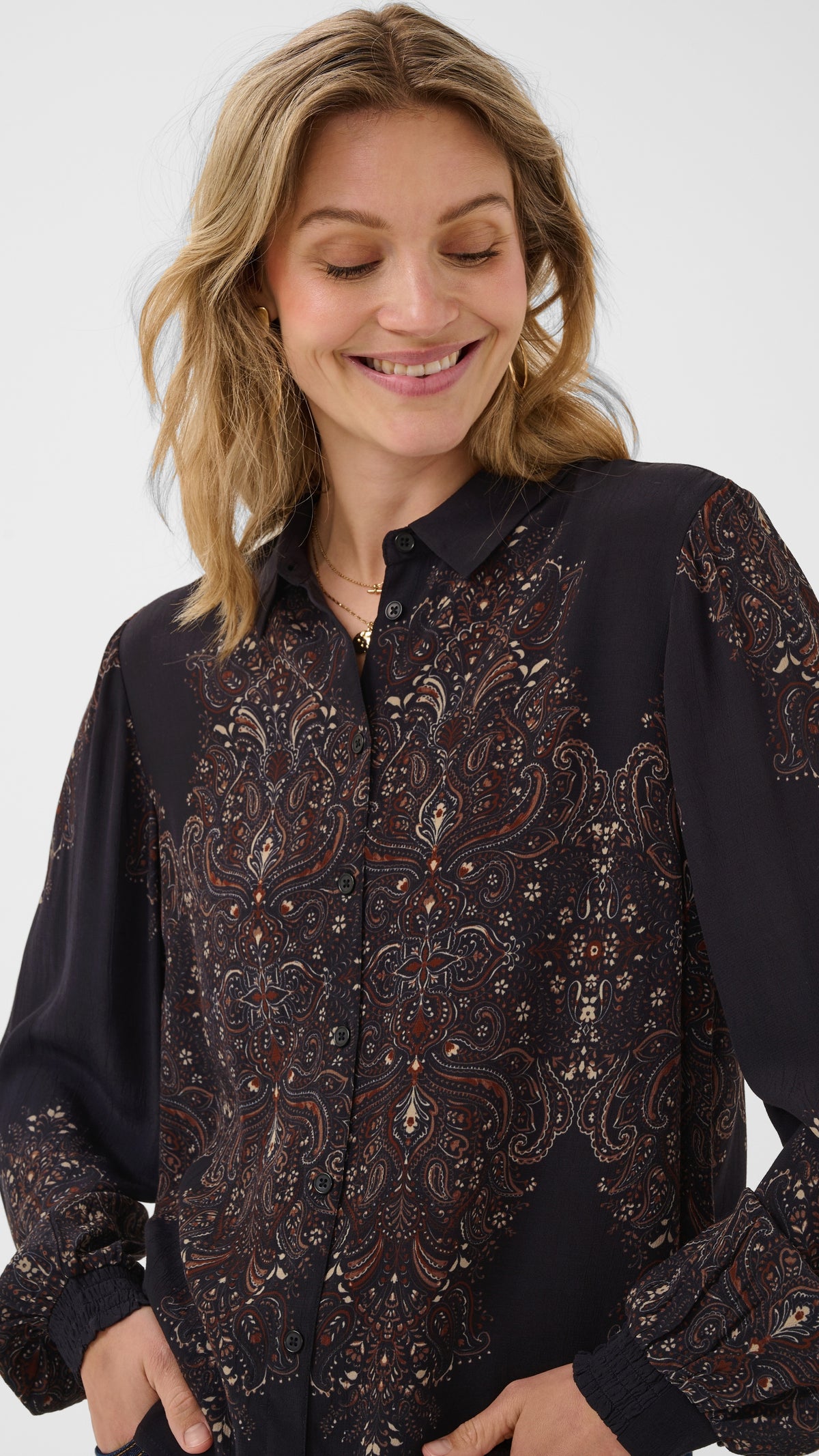 Ethnic floral print button-through shirt | Black | by Cream