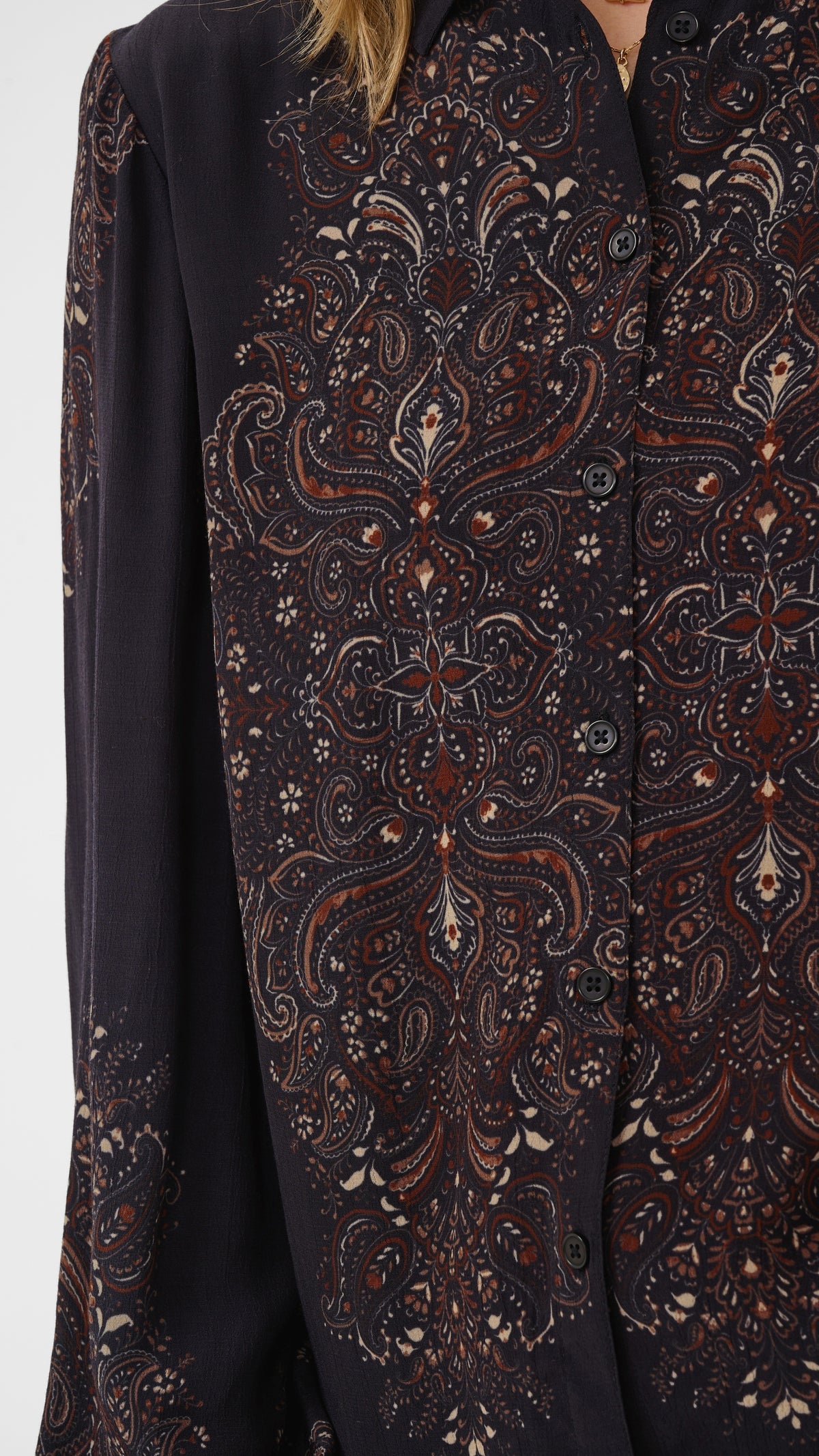 Ethnic floral print button-through shirt | Black | by Cream
