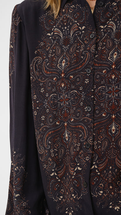 Ethnic floral print button-through shirt | Black | by Cream