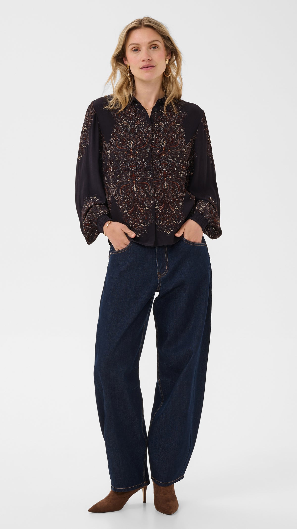 Ethnic floral print button-through shirt | Black | by Cream