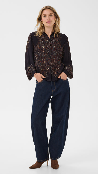 Ethnic floral print button-through shirt | Black | by Cream