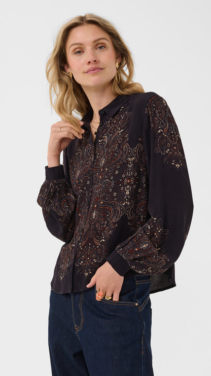 Ethnic floral print button-through shirt | Black | by Cream