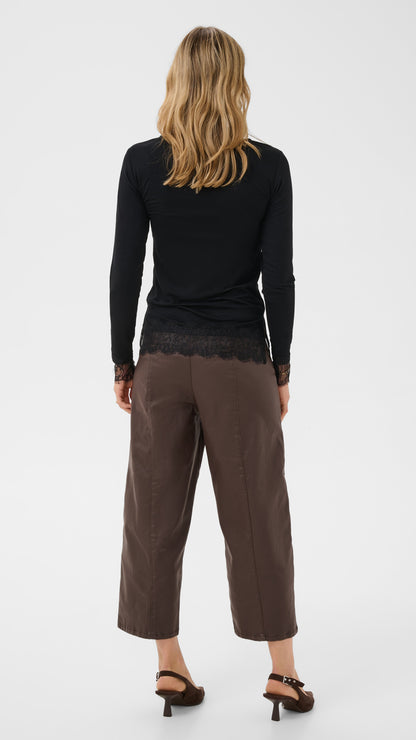 Lace trimmed jersey long sleeve top | Black | by Cream