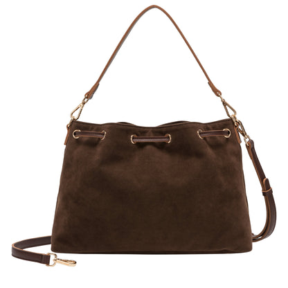 Faux suede drawstring bucket bag | Brown | by Every Other