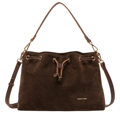 Faux suede drawstring bucket bag | Brown | by Every Other