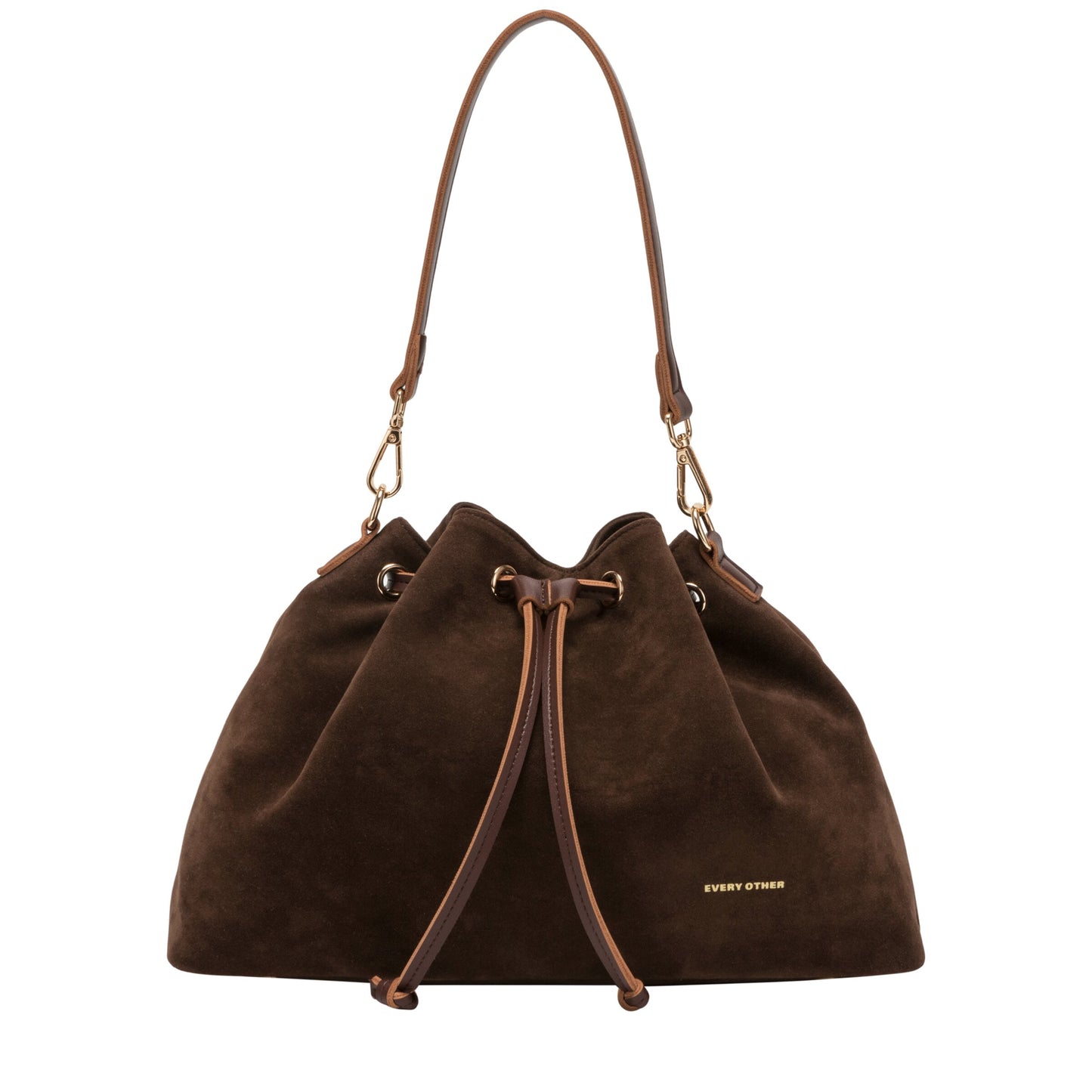 Faux suede drawstring bucket bag | Brown | by Every Other