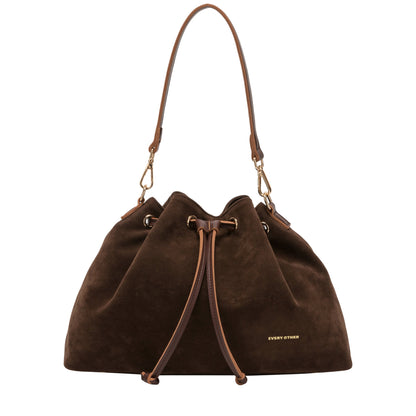 Faux suede drawstring bucket bag | Brown | by Every Other