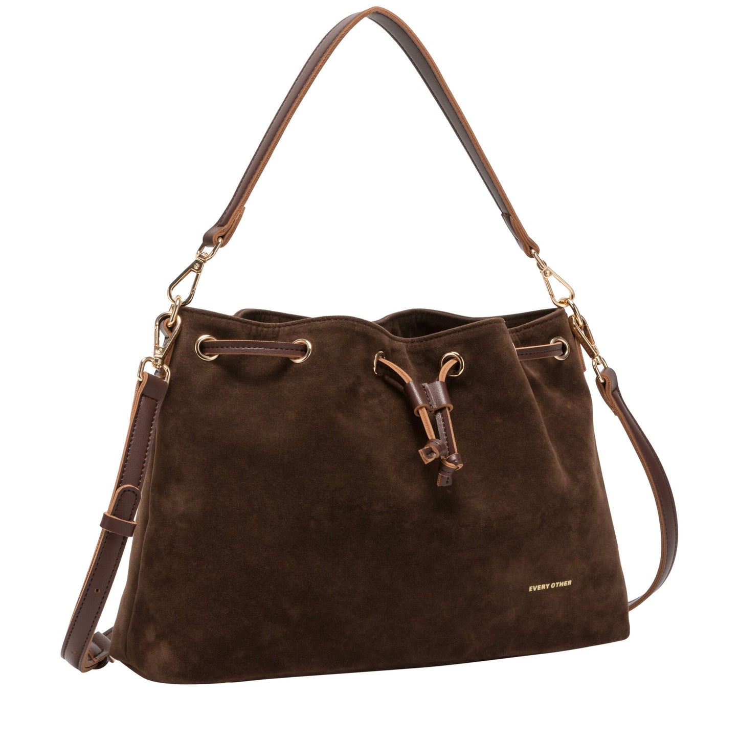 Faux suede drawstring bucket bag | Brown | by Every Other
