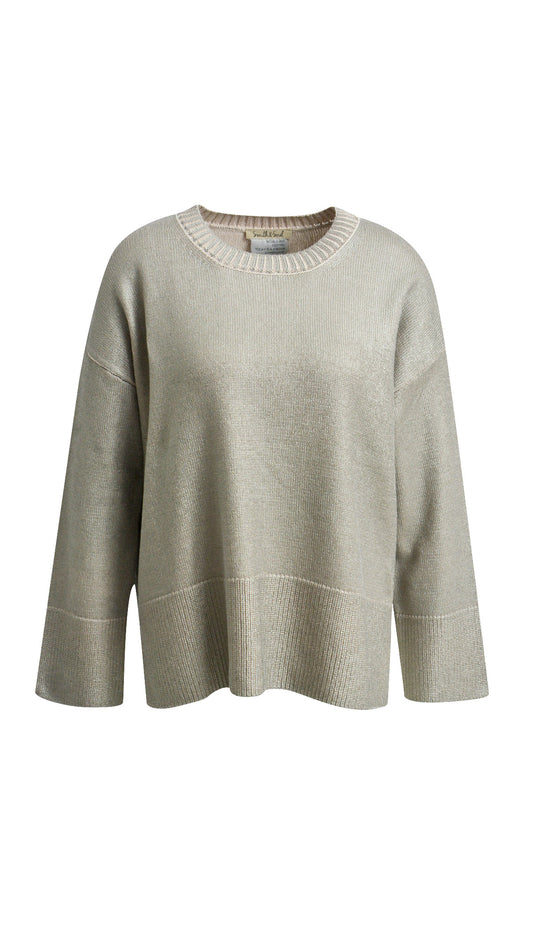 Ribbed crew neck metallic coated jumper (Champagne) by Smith & Soul