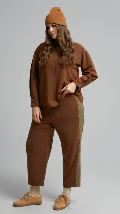 Check trimmed pull-on pant | Brown | by Mat