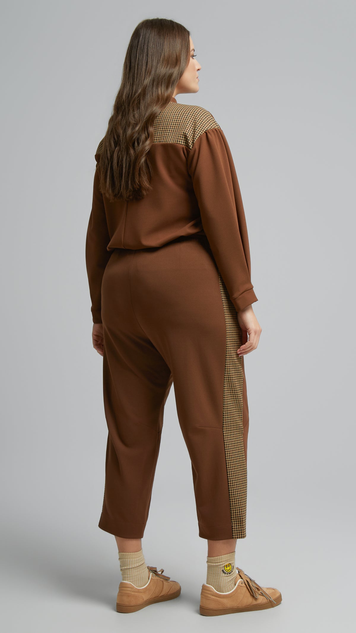 Check trimmed pull-on pant | Brown | by Mat