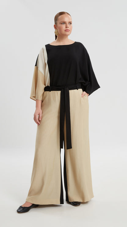 Block contrast wide-leg trouser | Beige/Black | by Mat