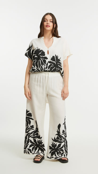 Botanical print wide-leg pants | Natural | by Mat