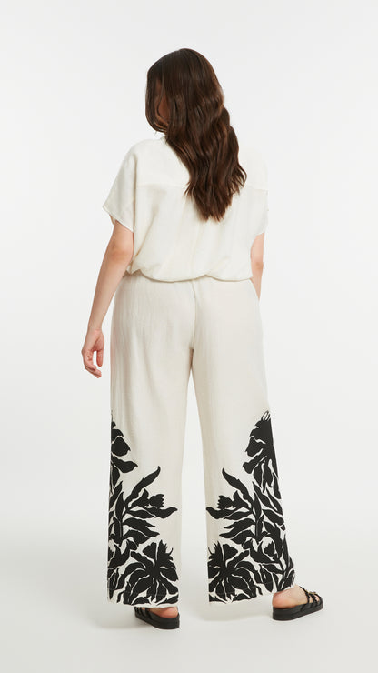 Botanical print wide-leg pants | Natural | by Mat