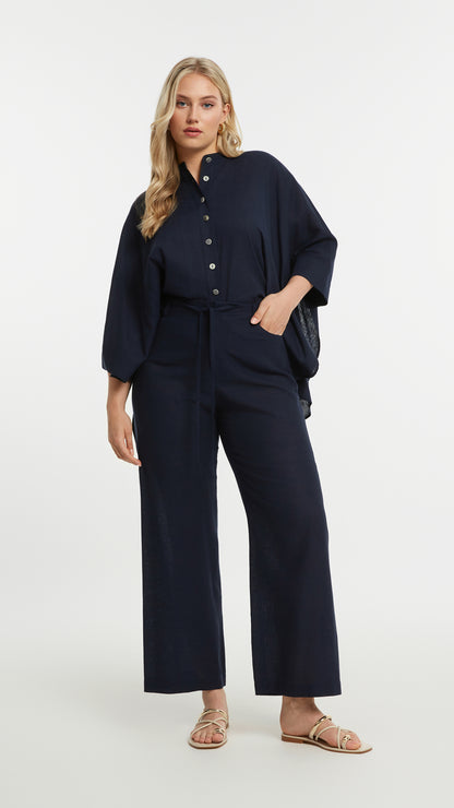 Linen mix wide-leg pants | Blue | by Mat