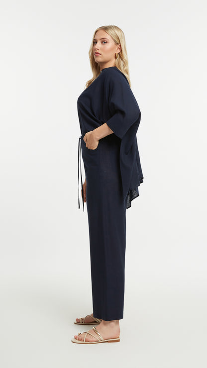 Linen mix wide-leg pants | Blue | by Mat