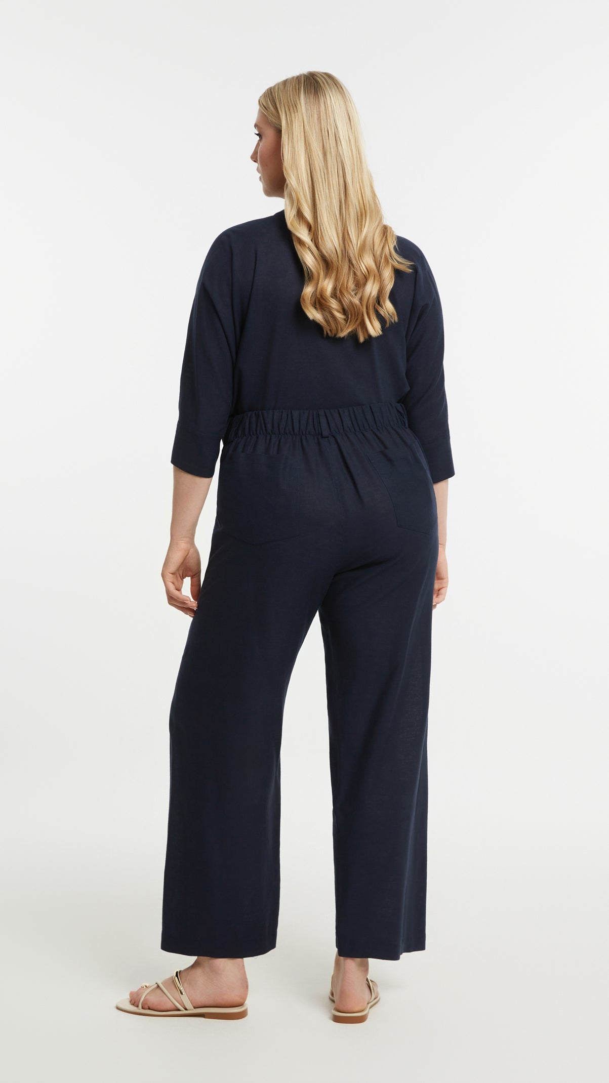 Linen mix wide-leg pants | Blue | by Mat