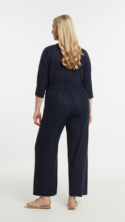 Linen mix wide-leg pants | Blue | by Mat