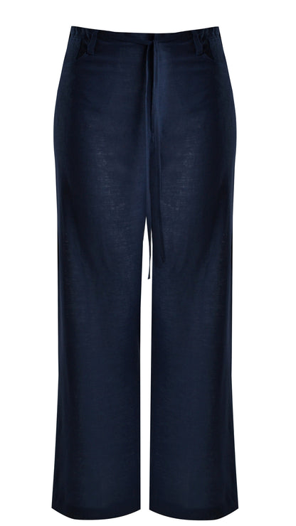 Linen mix wide-leg pants | Blue | by Mat