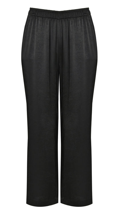 Textured satin pull-on wide leg trousers by Mat | Black