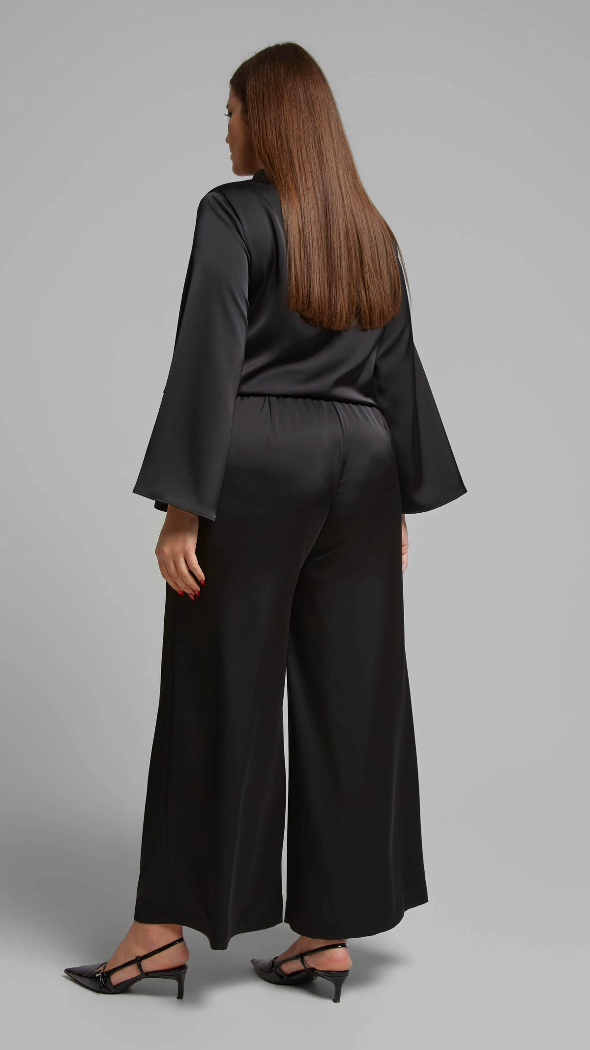 Satin wide-leg pull-on pants | Black | by Mat