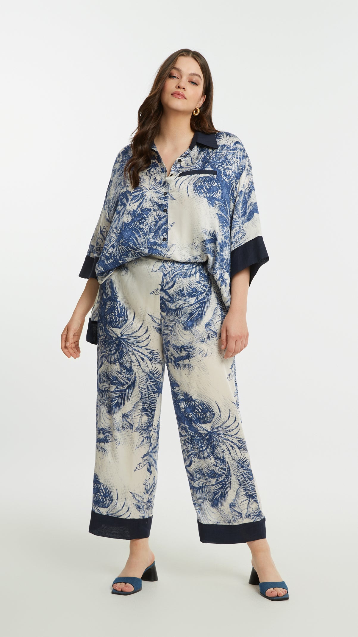 Print wide-leg pants | Blue | by Mat