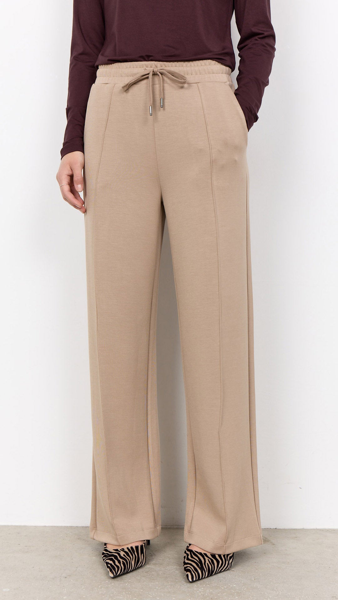 Premium soft wide-leg drawstring pants | Camel | by Soya Concept
