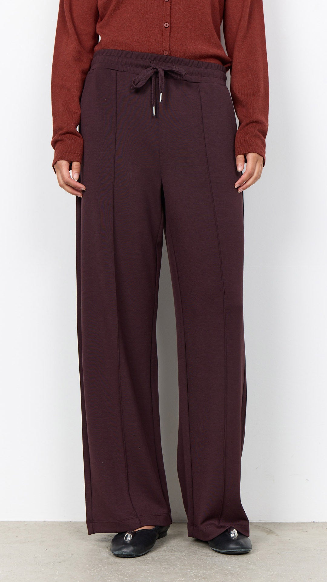 Premium soft wide-leg drawstring pants | Chocolate Plum | by Soya Concept