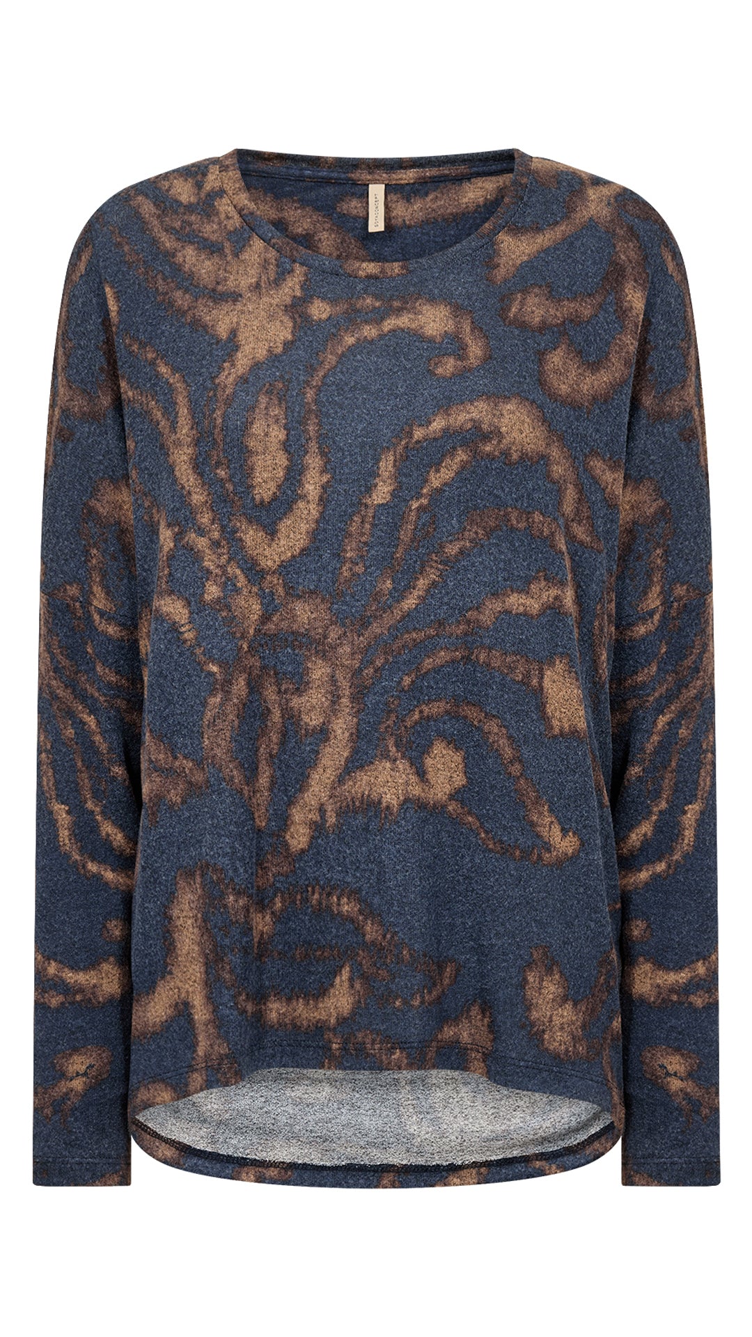 Premium soft round neck long sleeve print top | Navy Melange | by Soya Concept