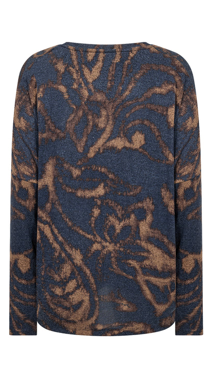 Premium soft round neck long sleeve print top | Navy Melange | by Soya Concept