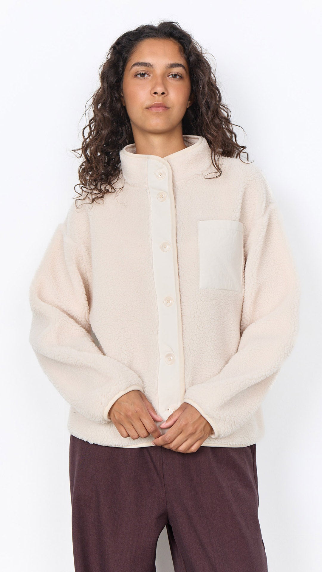 Cozy sherpa button-through jacket | Cream | by Soya Concept