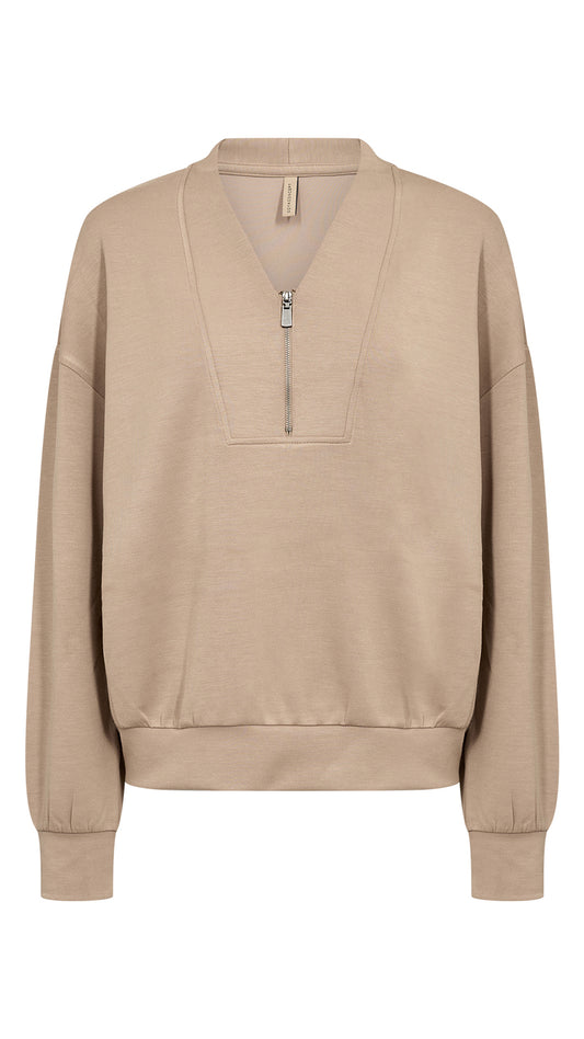 Premium soft quarter zip sweatshirt | Camel | by Soya Concept