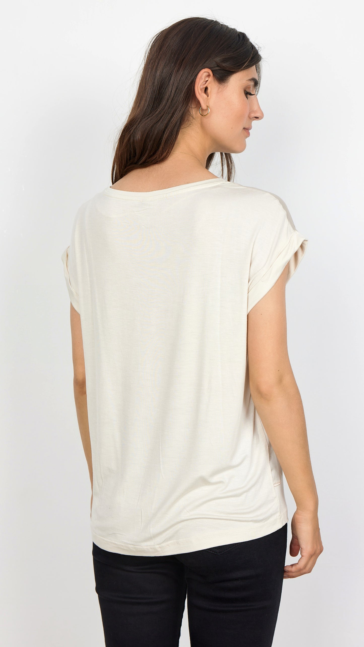 Satin front round neck jersey back top | Cream | by Soya Concept