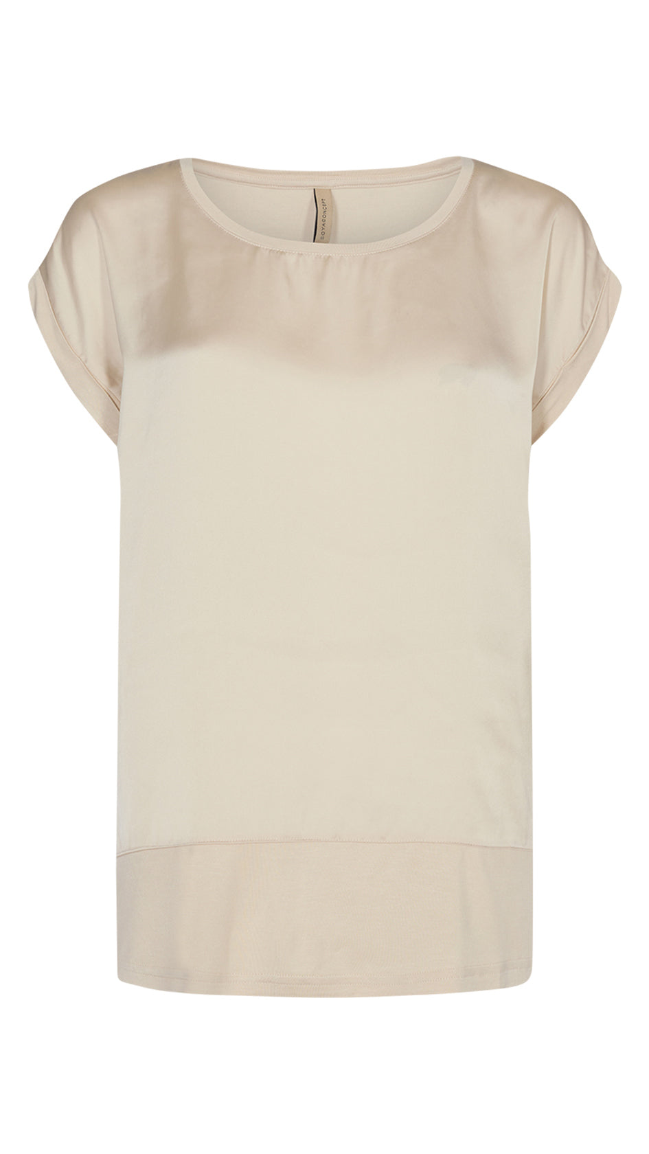 Satin front round neck jersey back top | Cream | by Soya Concept