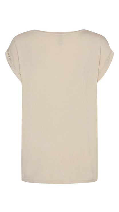 Satin front round neck jersey back top | Cream | by Soya Concept