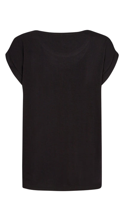 Satin front round neck jersey back top | Black | by Soya Concept