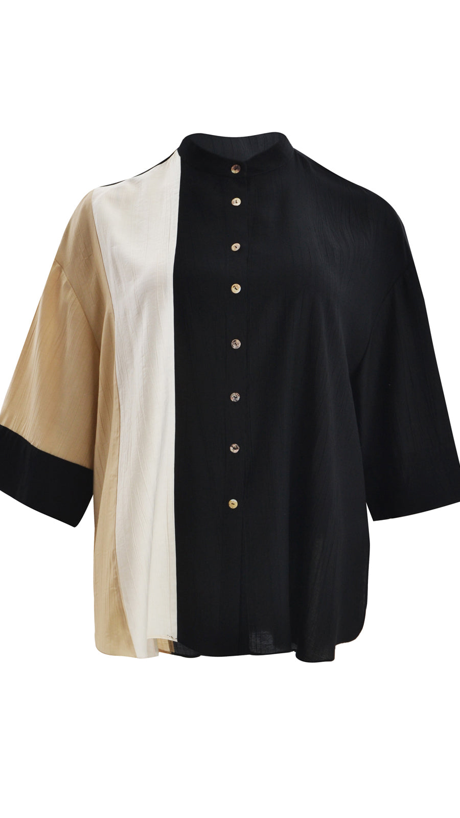 Block contrast button-through shirt | Black | by Mat