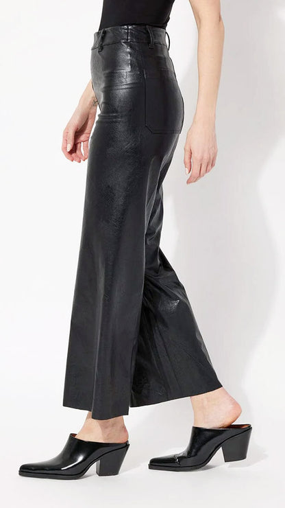 Wide-leg textured vegan leather Lysse pant (Kohl Black)