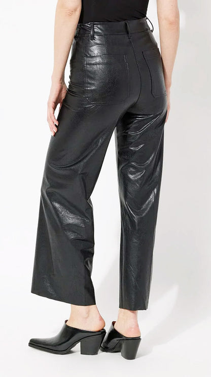 Wide-leg textured vegan leather Lysse pant (Kohl Black)