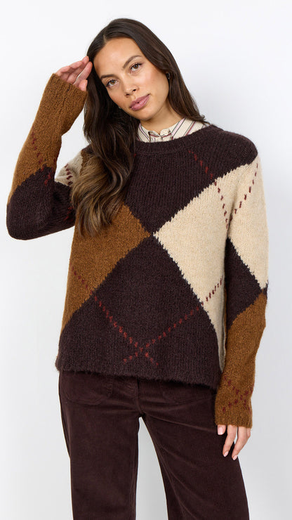 Argyle brushed knit jumper | Chocolate Plum | by Soya Concept