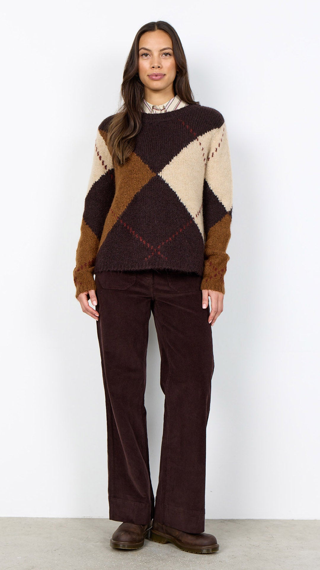 Argyle brushed knit jumper | Chocolate Plum | by Soya Concept
