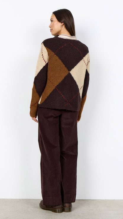 Argyle brushed knit jumper | Chocolate Plum | by Soya Concept