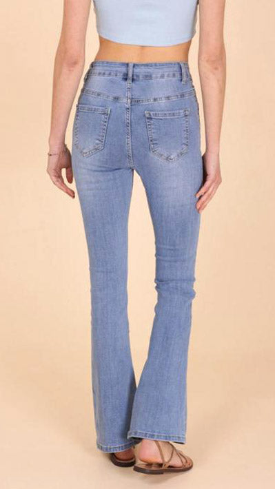 Flared mega-stretch denim jeans