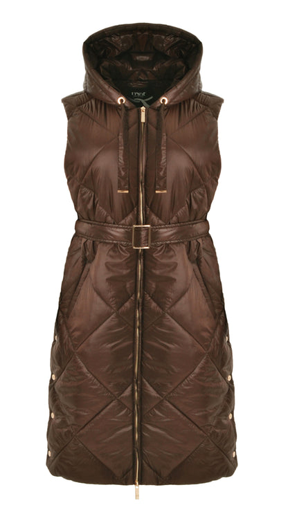 Quilted hooded gilet w/ removable belt | Chocolate | by Mat